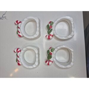 Christmas Napkin Rings Holiday Candy Cane Holly Berry‎ Set of 4 Table Decor
